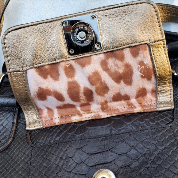 B Makowsky Handbag Snakeskin Embossed Animal Print Leather Shoulder Bag Black - Picture 8 of 14